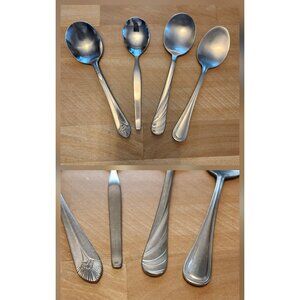Mismatched Set Sleek Design Stainless Steel Table Spoons Vintage Set of 4